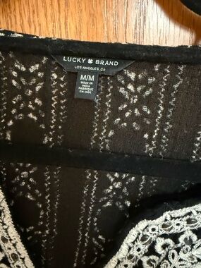 Lucky Brand Black Top with Cream Crochet Detailing
